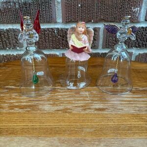 Christmas BUNDLE Clear glass Angel bell ornaments 
Set of 3